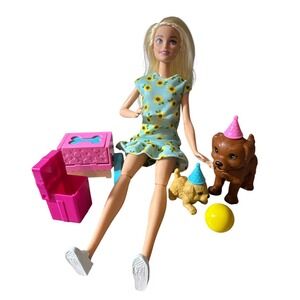 Barbie Puppy Party Playset - Doll, 2 Dogs/Puppies, Gift Box, Ball, Treat Maker